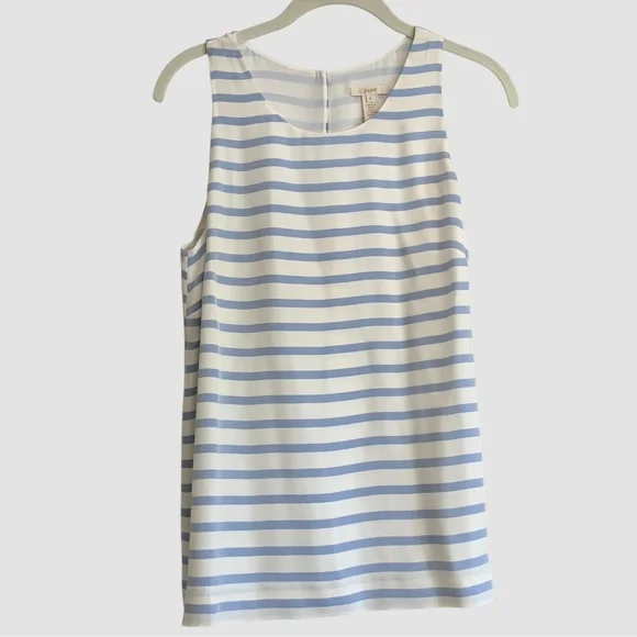 J Crew NWOT Light Blue White Striped Silk Sleeveless Lined Shell Top SZ 8 - Picture 2 of 11